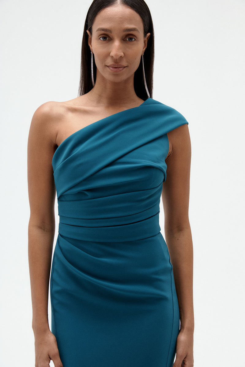 martine stretch crepe one shoulder dress Italian Gown – Amsale Eterne: THE GEORGIA DRESS The side drape beginning YGroup_beach-day-maxi-dress Color:Ivory/Smokey Lavender/Honey