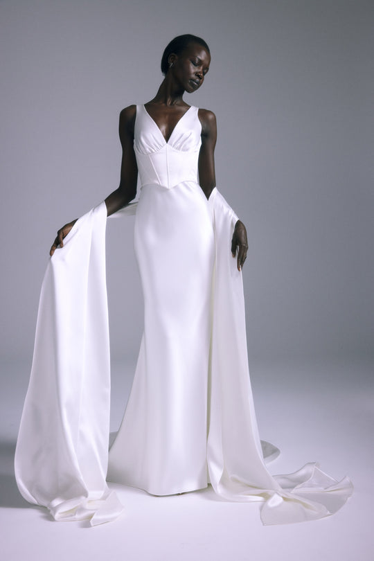 Aoki, $6,595, dress from Collection Bridal by Amsale, Fabric: satin
