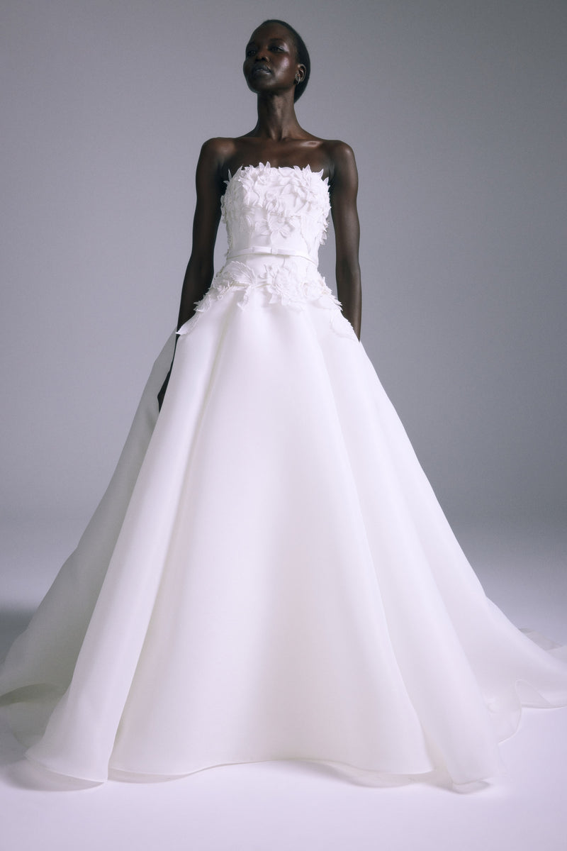 amsale floral chiffon dress Amsale Floral-Embellished Fit & Flare Chiffon Gown
