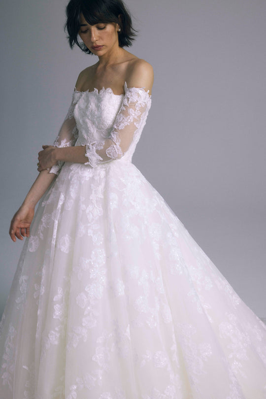 Milena, $7,295, dress from Collection Bridal by Amsale, Fabric: embroidered-beaded-lace