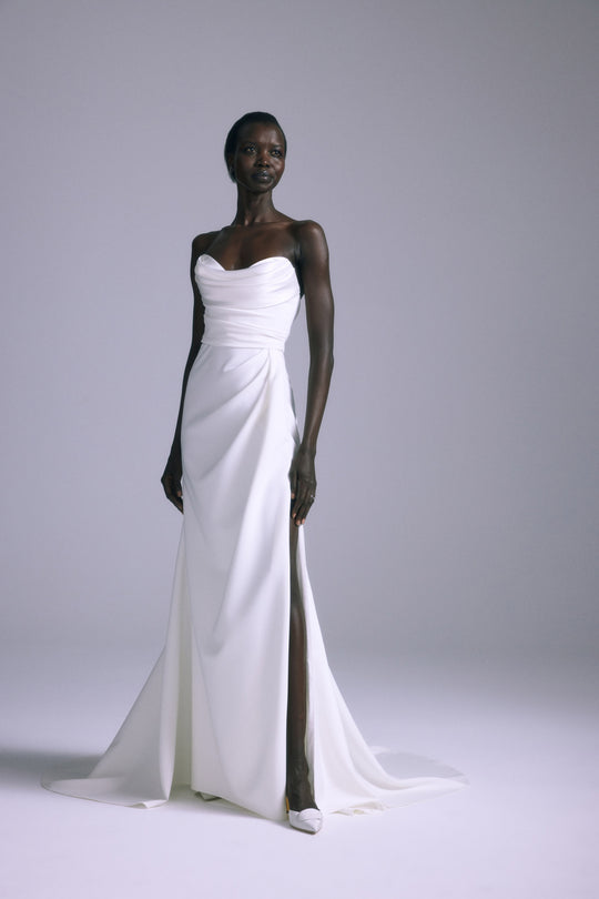 Orion, $5,995, dress from Collection Bridal by Amsale, Fabric: crepe