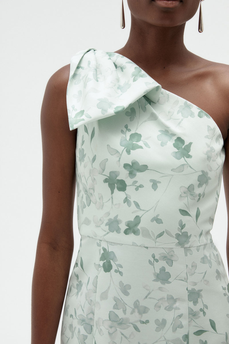 slim fit dress slacks Green Floral One Shoulder Midi Dress – Gabi Swimwear