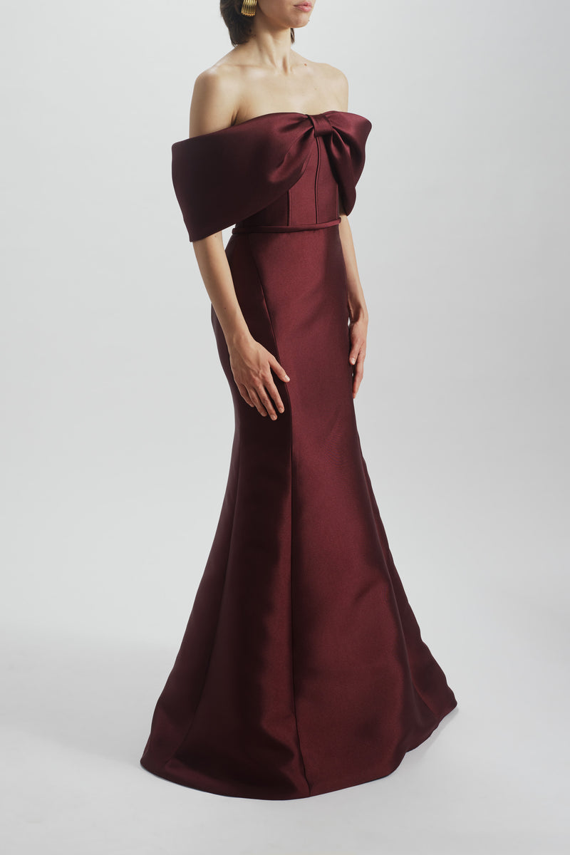 amsale off shoulder dress Off-the-Shoulder Bow Gown Ruby / 16