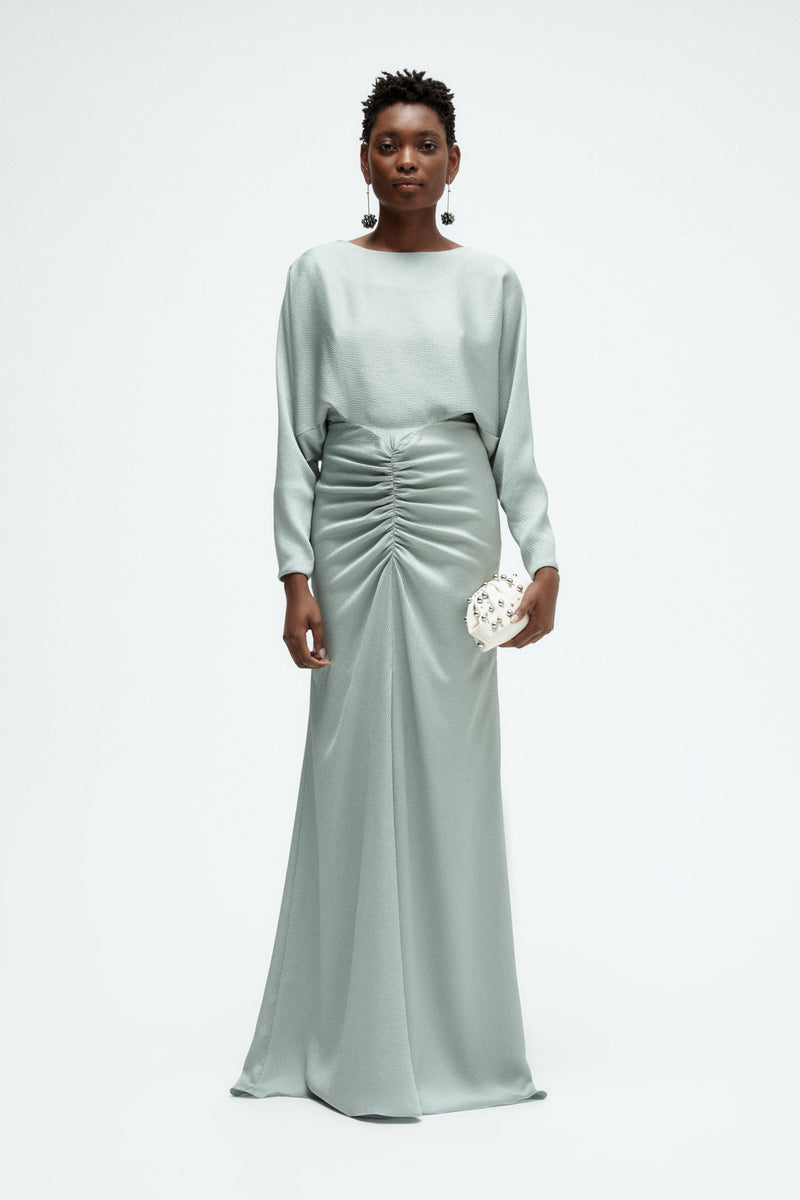 Hammered Satin Dolman Sleeve Gown Petrol / 10