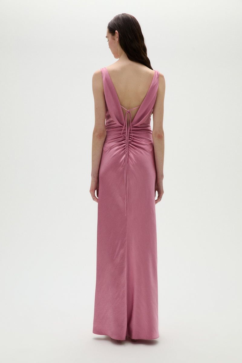 knee length dresses for ladies Satin Draped Gown Rose / 6