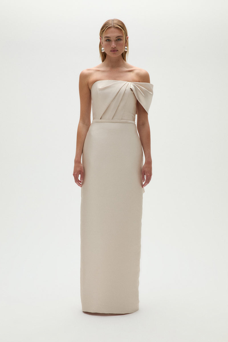 Mikado Bow Column Gown Champagne / 12