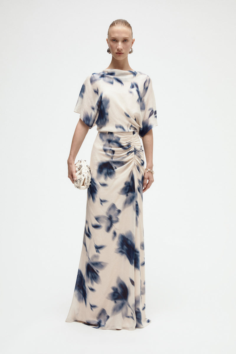 amsale floral chiffon dress Floral Printed Gauze Dress Slate-Multi / 0