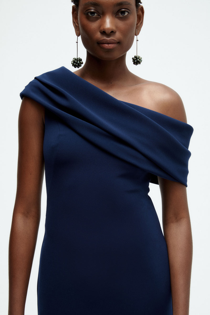 asymmetrical off the shoulder dress Draped off-the-shoulder Gown Magenta / 12 BELTED SIDES SHIRRING DENIM modern twist Size:US12 - Preorder bloggernewness