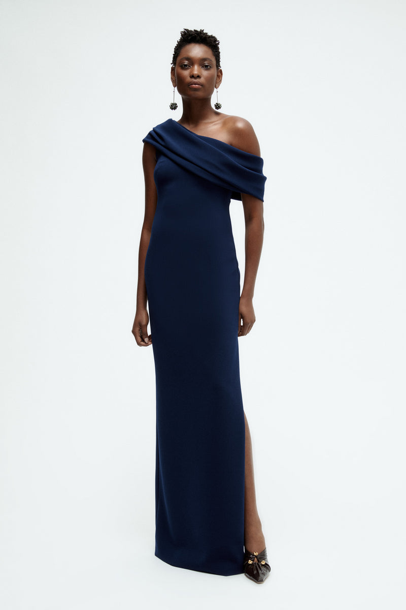 Draped off-the-shoulder Gown Magenta / 12
