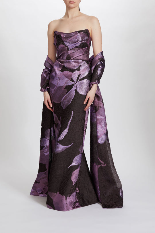 P580 - Metallic Cloqué Column Gown, $4,400, dress from Collection Evening by Amsale, Fabric: metallic-cloqué