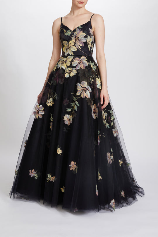 P585 - Hand Painted Floral Tulle Gown, $9,995, dress from Collection Evening by Amsale, Fabric: hand-painted-floral-tulle