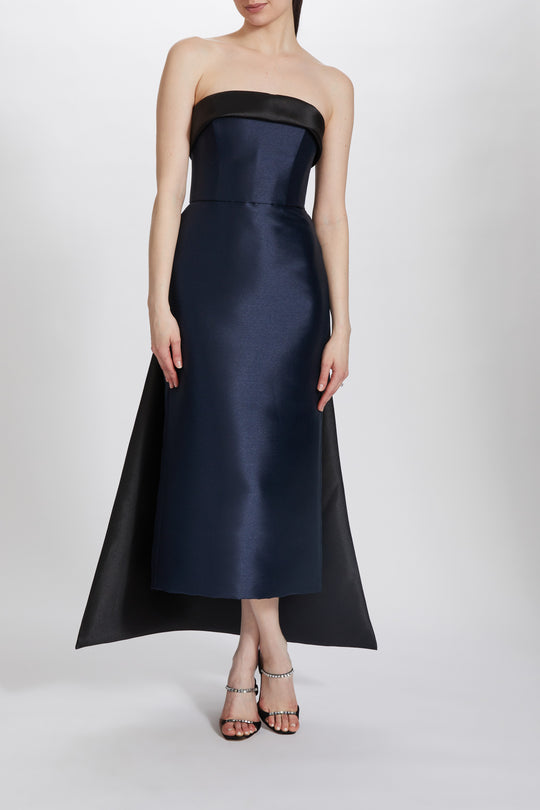 P627 - Tea-Length Slim Dress with Watteau, $895, dress from Collection Evening by Amsale, Fabric: mikado