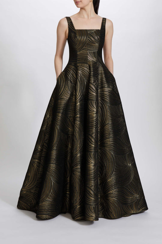 P635 - Metallic Jacquard A-line Gown, $2,795, dress from Collection Evening by Amsale, Fabric: metallic-jacquard