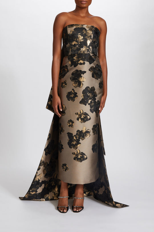 P640 - Metallic Jacquard Strapless Gown, $1,795, dress from Collection Evening by Amsale, Fabric: metallic-jacquard