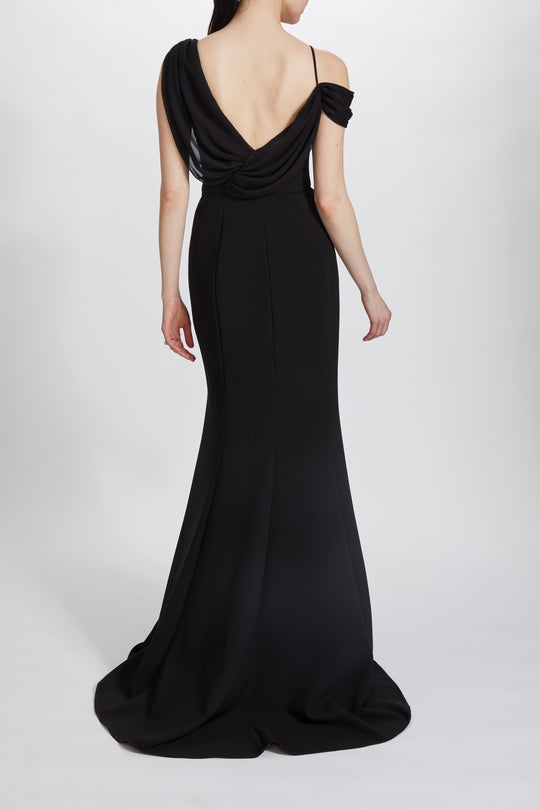 P641 - Crepe Draped Fit-to-Flare Gown, $1,395, dress from Collection Evening by Amsale, Fabric: italian-stretch-crepe