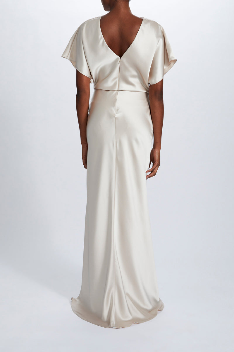 Fluid Satin Draped Gown Champagne / 00 | Amsale Fluid Satin Draped Gown Champagne / 00 | Amsale