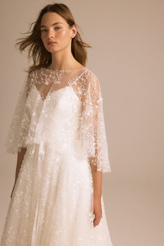 Astrid Beaded Short Cape, $550, accessory from Collection Bridal by Nouvelle Amsale