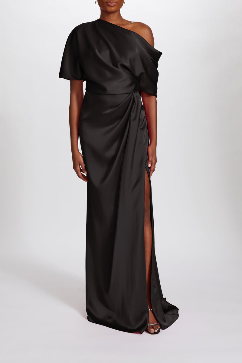 Fluid Satin Off-The-Shoulder Gown Slate / 4