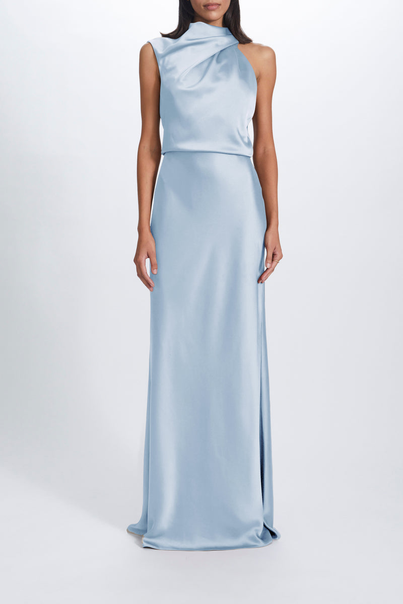 Fluid Satin Draped Neck Dress – Amsale