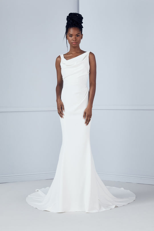 Amala, $3,995, dress from Collection Bridal by Amsale, Fabric: crepe
