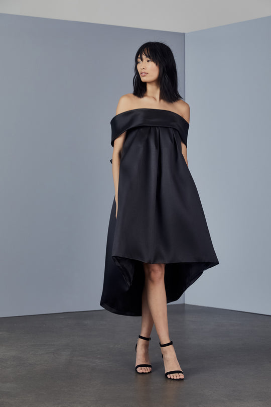 P370M - Bow back trapeze dress, $550, dress from Collection Evening by Amsale, Fabric: mikado