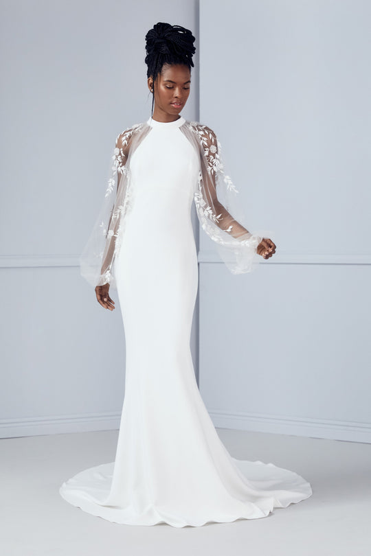 Kier, $4,850, dress from Collection Bridal by Amsale, Fabric: crepe