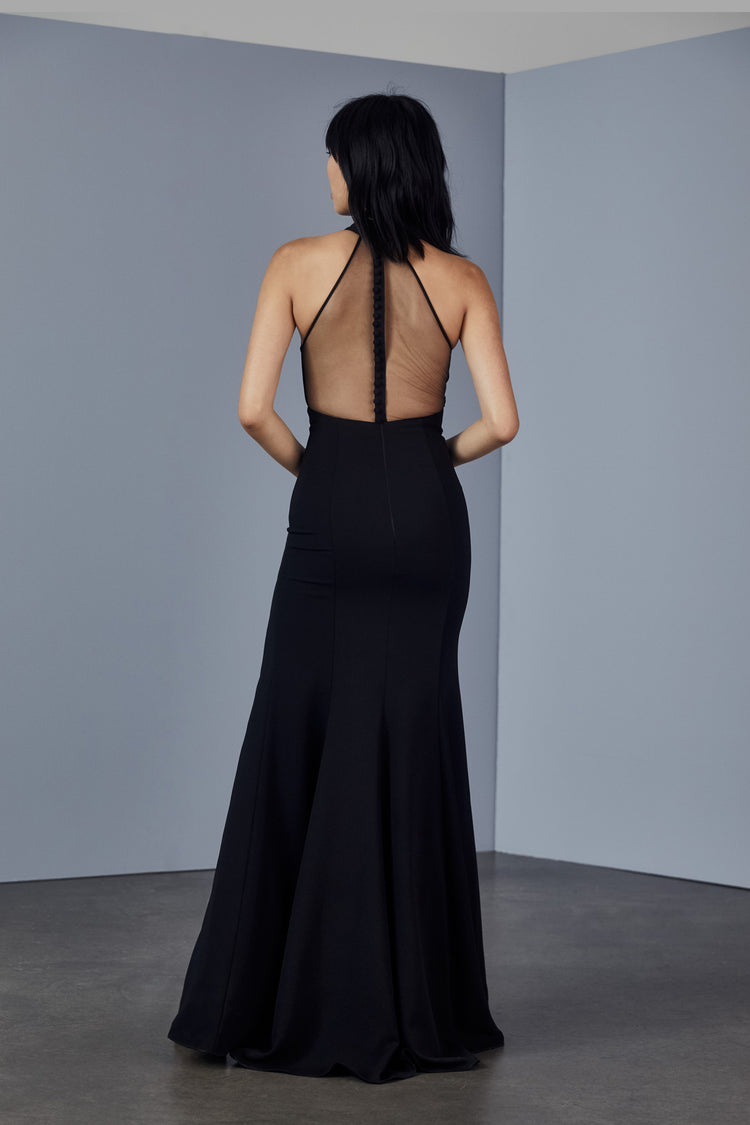 P384P - Crepe halter neck gown - Black, dress by color from Collection Evening by Amsale