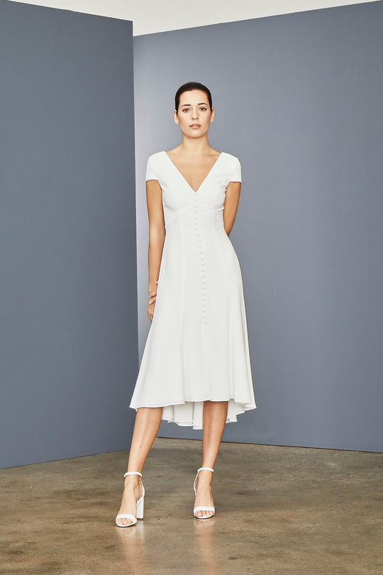 LW155 - Front Button V-neck Dress, $385, dress from Collection Little White Dress by Amsale
