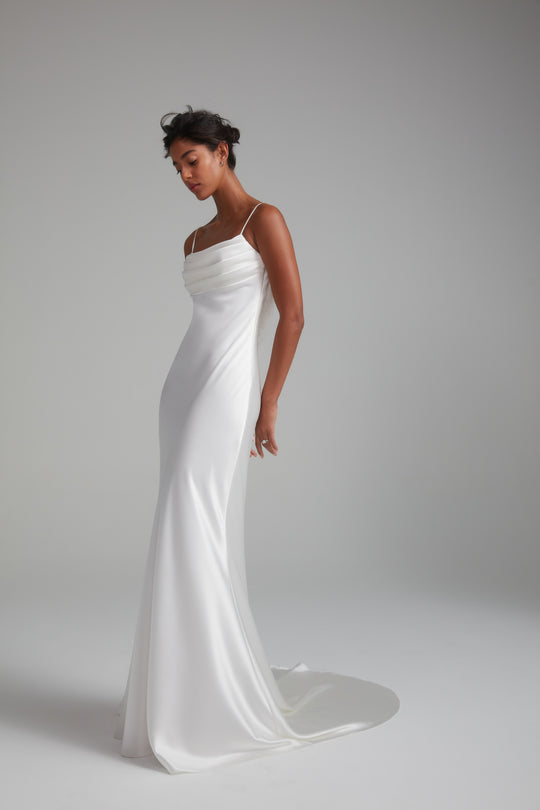 Embry, $4,500, dress from Collection Bridal by Amsale, Fabric: italian-crepe-back-satin