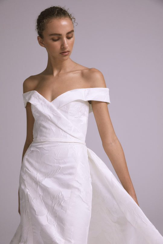 Martine, $5,795, dress from Collection Bridal by Amsale, Fabric: jacquard