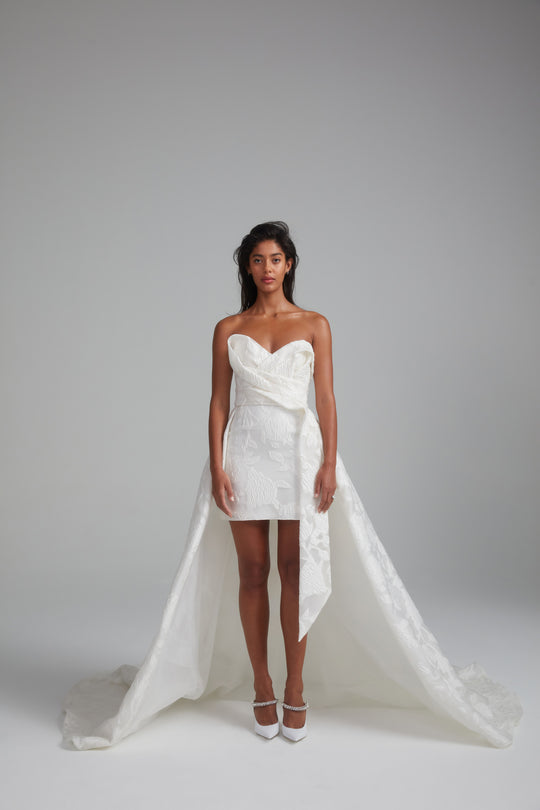 Muriel, $6,495, dress from Collection Bridal by Amsale, Fabric: organza-floral-jacquard