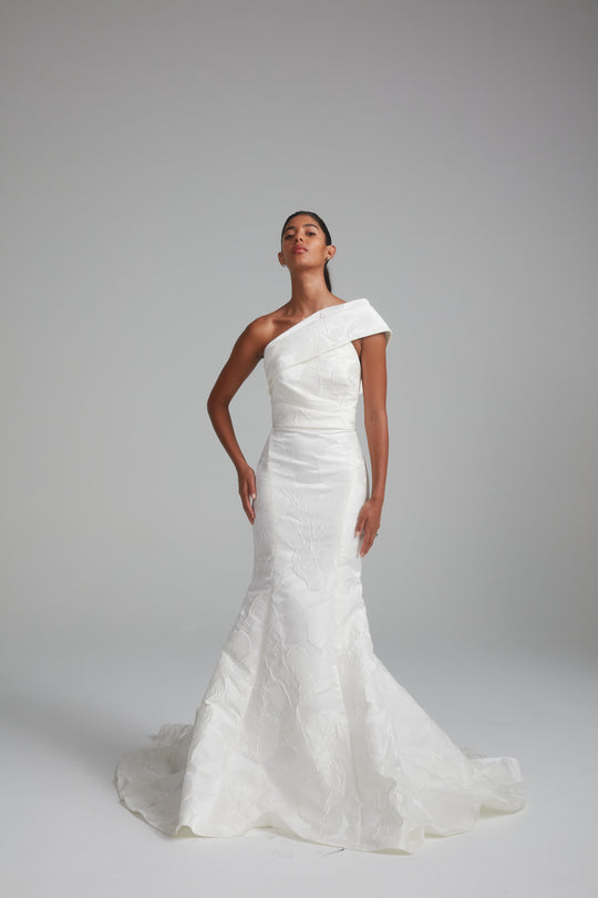 Nico, $5,795, dress from Collection Bridal by Amsale, Fabric: floral-jacquard