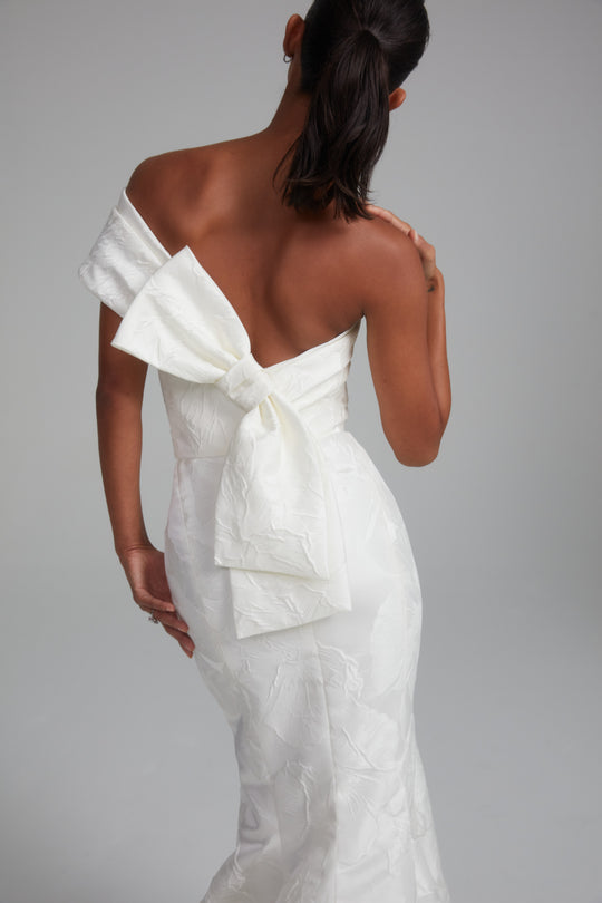 Nico, $5,795, dress from Collection Bridal by Amsale, Fabric: floral-jacquard