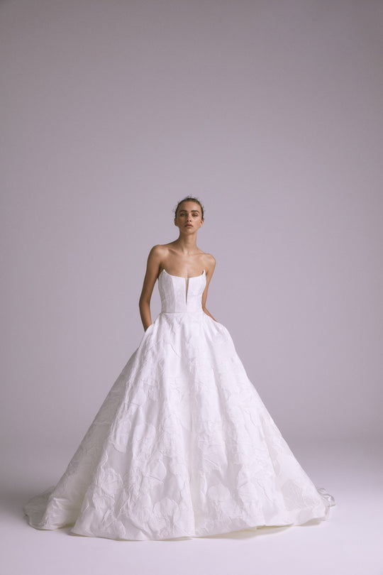 Thea, $6,495, dress from Collection Bridal by Amsale, Fabric: jacquard