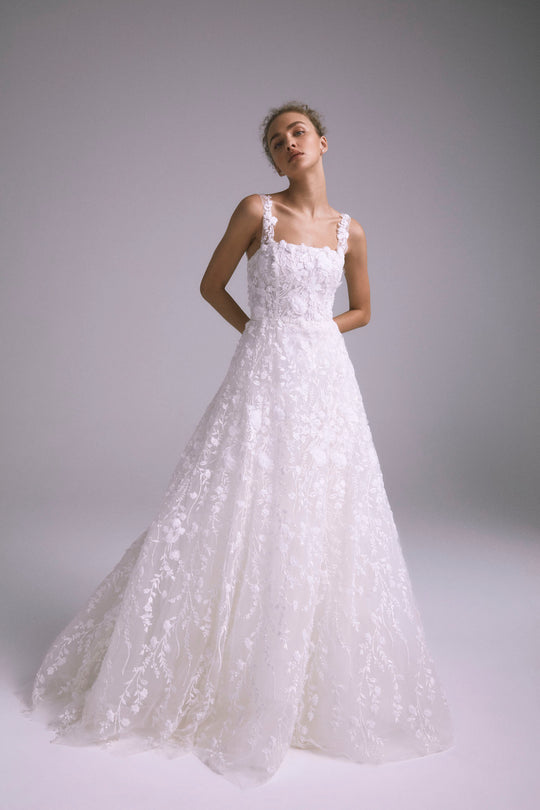 Yuna, $5,495, dress from Collection Bridal by Amsale, Fabric: faille