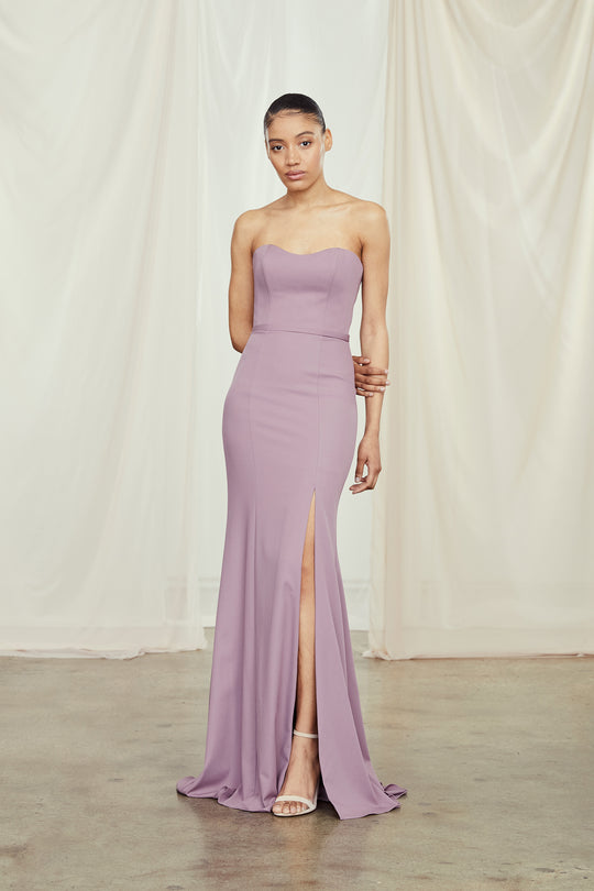 AJ, $300, dress from Collection Bridesmaids by Amsale, Fabric: crepe