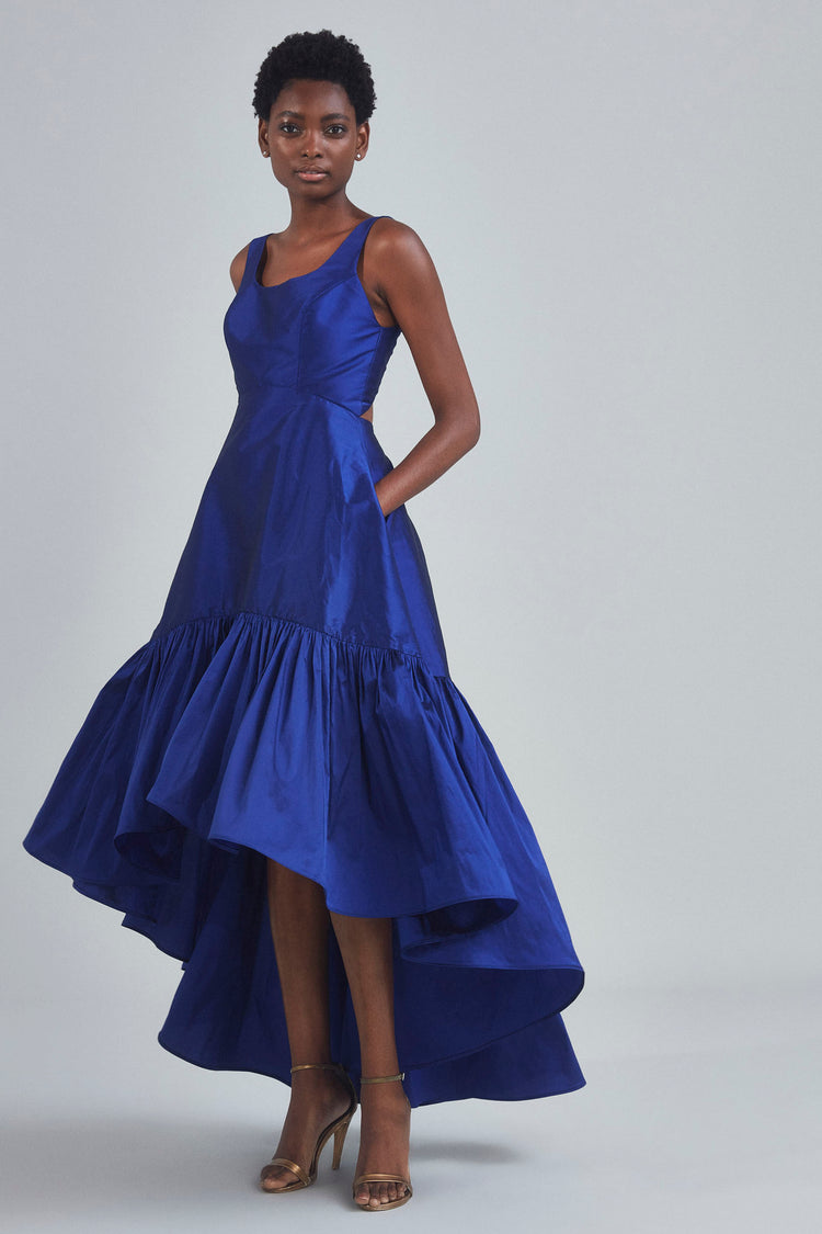 P389T - Taffeta High Low Dress - Cobalt-blue, dress by color from Collection Evening by Amsale