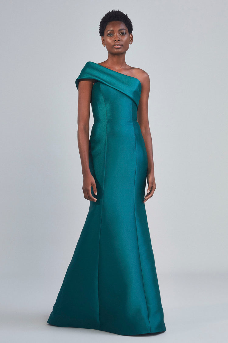 P402M - One Shoulder Fold Over Gown - Black, dress by color from Collection Evening by Amsale