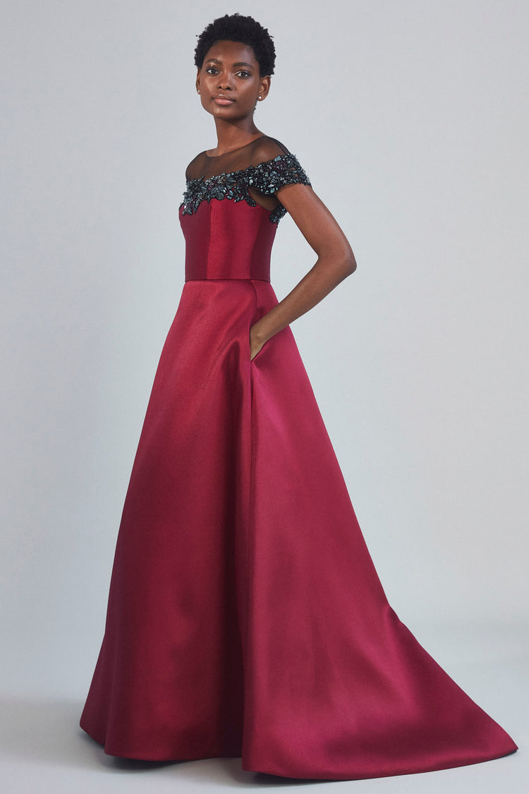 P403M - Mikado Illusion Gown - Black, dress by color from Collection Evening by Amsale