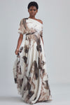 P405C - Printed Chiffon Draped Gown - Sepia, dress by color from Collection Evening by Amsale