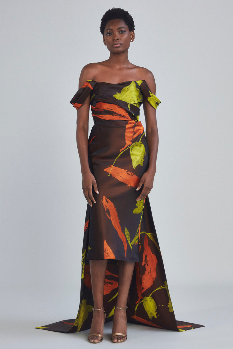 P408J - Tulip Jacquard Gown - Chocolate-Multi, dress by color from Collection Evening by Amsale
