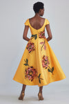P414M - Floral Mikado Tea-length Dress - Marigold, dress by color from Collection Evening by Amsale