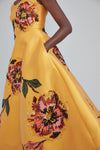 P414M - Floral Mikado Tea-length Dress - Marigold, dress by color from Collection Evening by Amsale