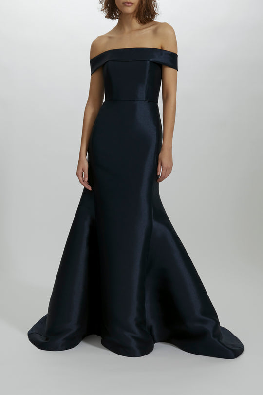 P451M - Bow Back Fit to Flare Gown, $895, dress from Collection Evening by Amsale, Fabric: mikado