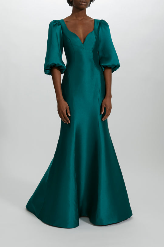 P452M - Curved V-Neck Gown, $895, dress from Collection Evening by Amsale, Fabric: mikado