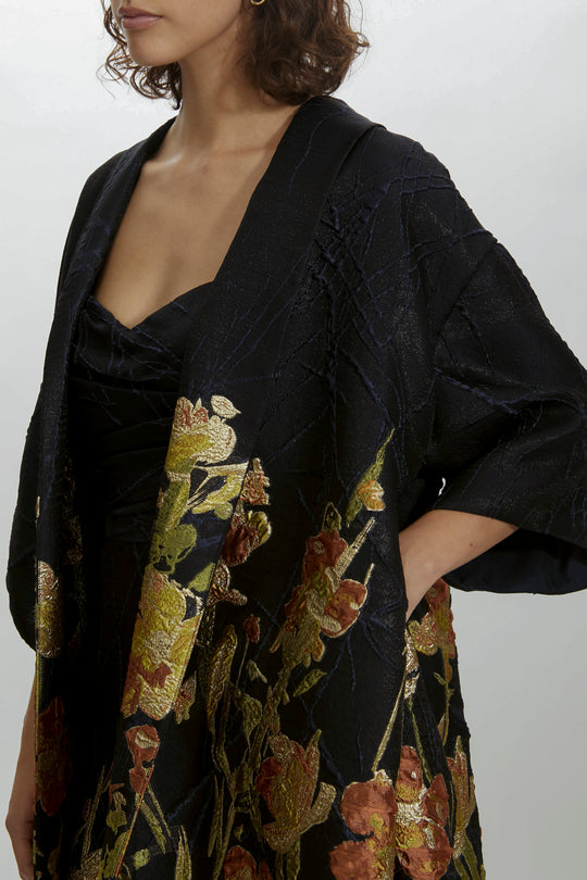 P481 - Metallic Opera Coat, $2,995, dress from Collection Evening by Amsale, Fabric: jacquard