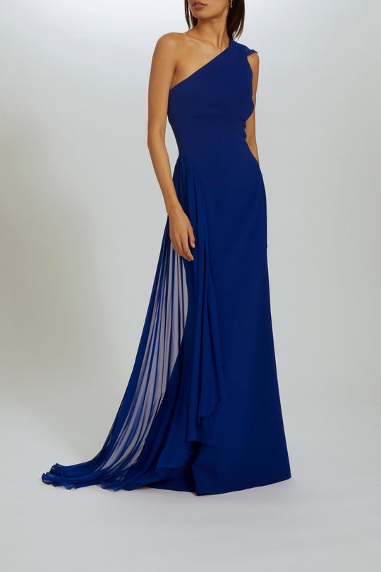 P541 - One-Shoulder gown with Chiffon Drape, $1,795, dress from Collection Evening by Amsale, Fabric: crepe
