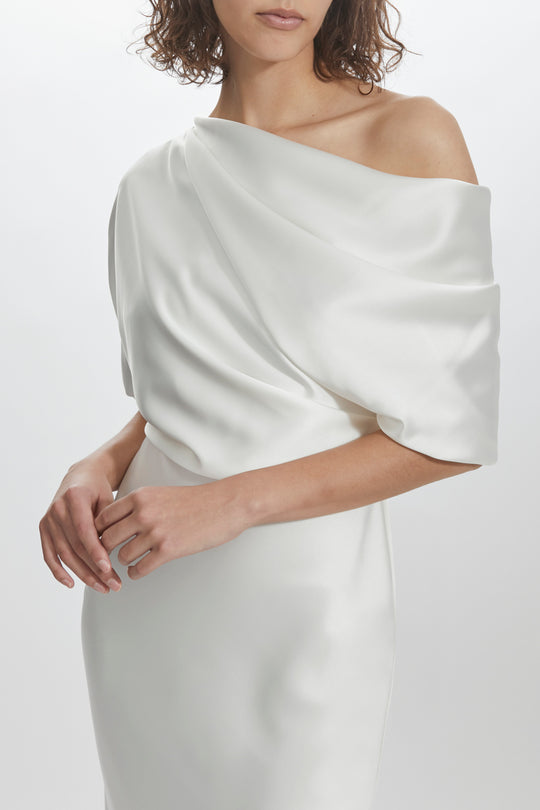 LW204 - Slim Skirt Draped Bodice Dress, $495, dress from Collection Little White Dress by Amsale, Fabric: fluid-satin