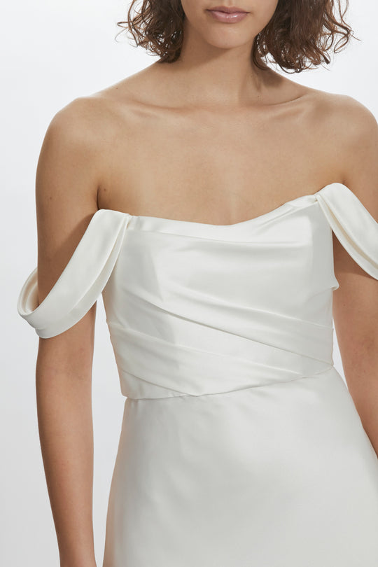 LW205 - Draped Bodice Dress, $550, dress from Collection Little White Dress by Amsale, Fabric: fluid-satin