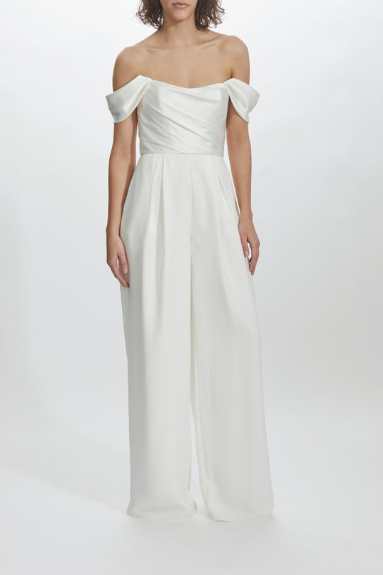 LW206 - Draped Bodice Jumpsuit, $595, dress from Collection Little White Dress by Amsale, Fabric: fluid-satin